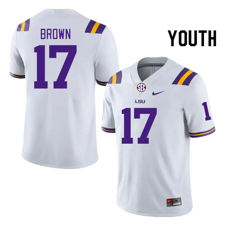 Youth LSU Tigers Jyaire Brown #17 White NCAA Football Jersey